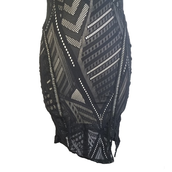 -NEW- Boutique stretch club mini black nude dress - Picture 8 of 8